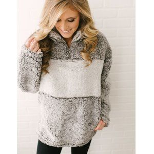 Soft Touch Fleece Gray Colorblock Quarter Zip